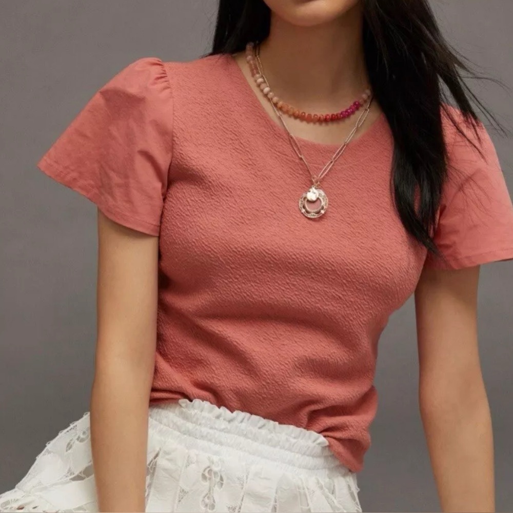 By anthropology NWT coral lace up back top, XS